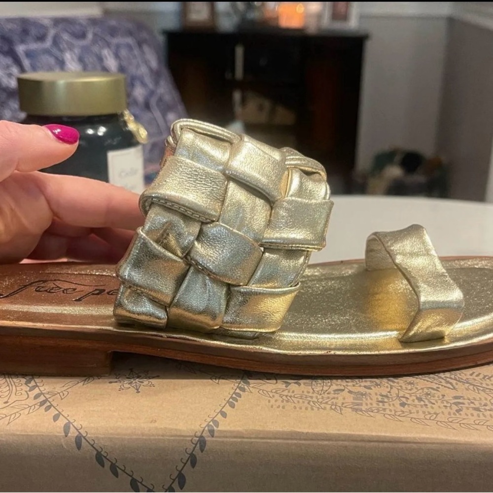 Free People Gold Woven Sandals